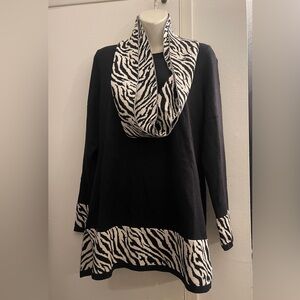 🚨New NOTATIONS Black Zebra Animal Print Sweater Dress with Scarf